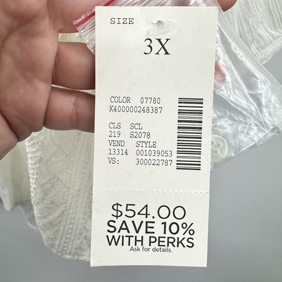 Catherines Gauzy Lace Tie Top Sz 3X Ivory White Boho Coquette Peasant Bloomcore - Picture 8 of 12